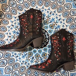 Black and Redd Cowgirl Ankle Boots